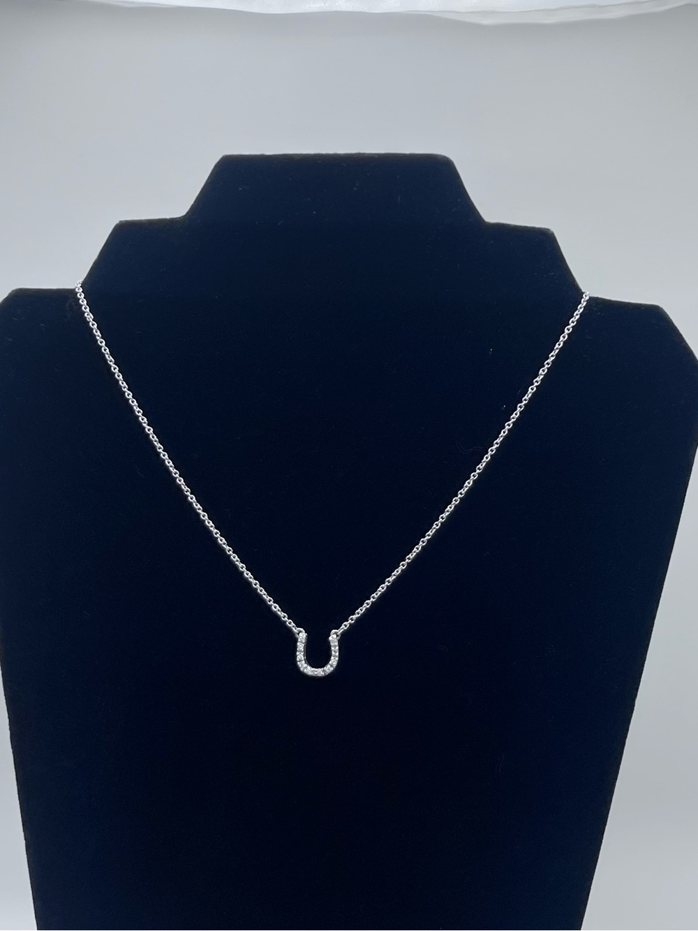 925 Sterling Silver Horseshoe Necklace Clear CZ Pendant Dainty Lucky Jewelry